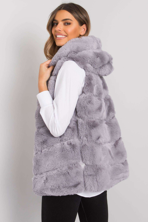 Šedá kožešinová vesta s kapucí Foggia...
