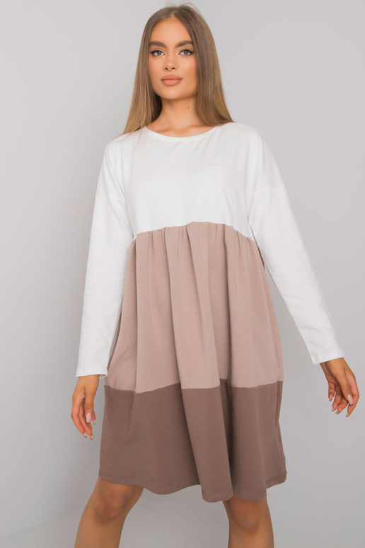 Ecru-tmavě béžové bavlněné šaty s...