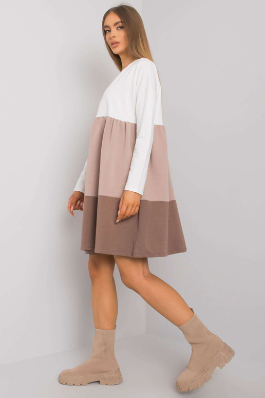 Ecru-tmavě béžové bavlněné šaty s...