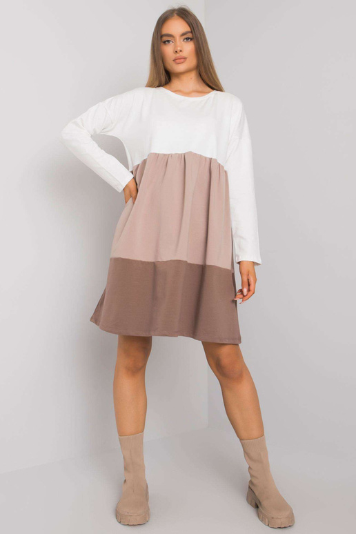 Ecru-tmavě béžové bavlněné šaty s...