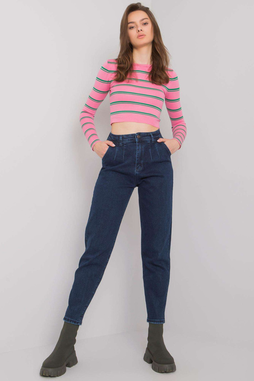 Tmavě modré kalhoty Mom Jeans s...