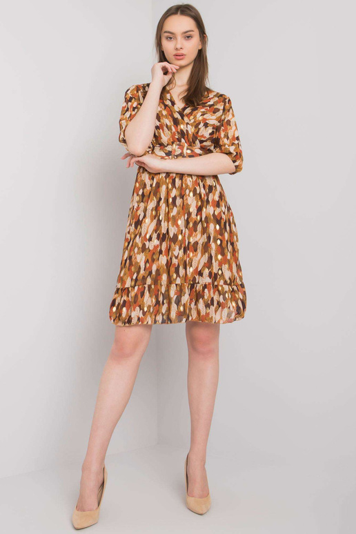 Hnědé vzorované šaty s páskem Sassari