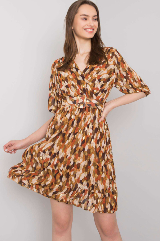 Hnědé vzorované šaty s páskem Sassari