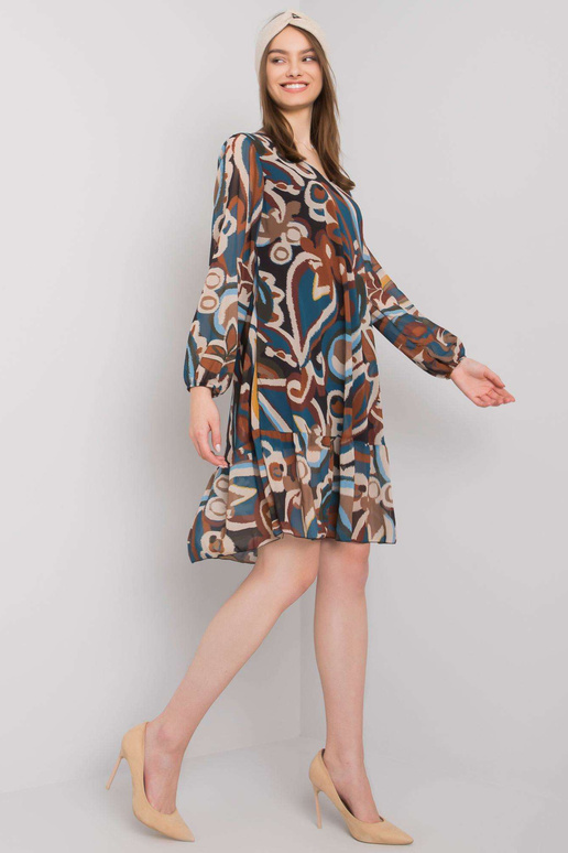 Modré a hnědé šaty s volánem Spoleto