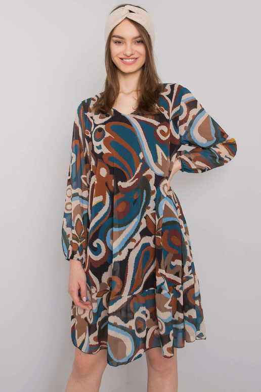 Modré a hnědé šaty s volánem Spoleto