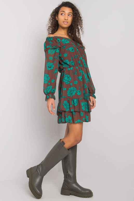 Hnědozelené španělské šaty s volánkem...