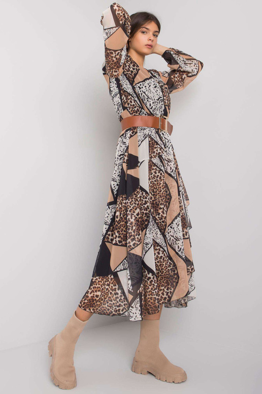 Černo-béžové vzorované šaty s páskem...