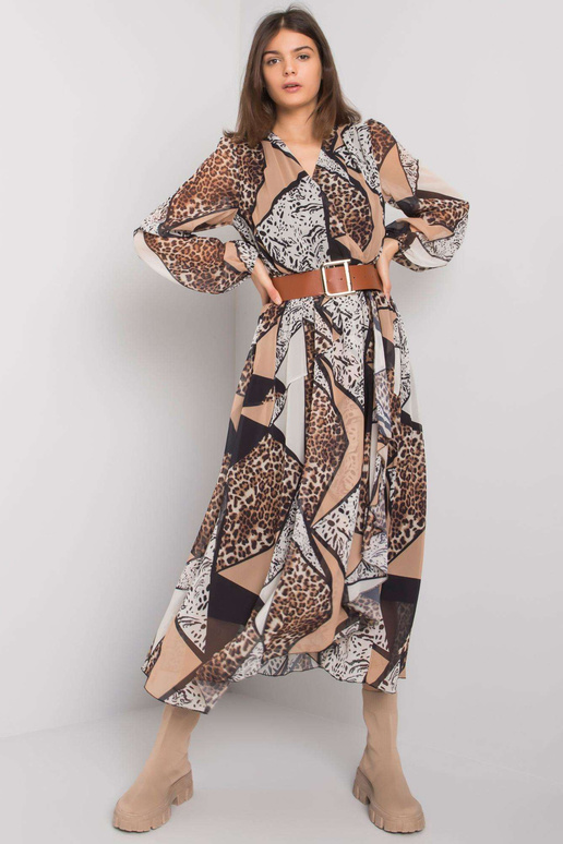 Černo-béžové vzorované šaty s páskem...