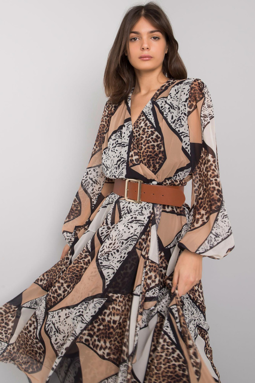 Černo-béžové vzorované šaty s páskem...