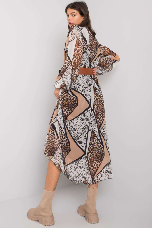 Černo-béžové vzorované šaty s páskem...