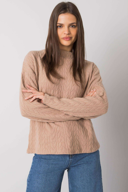 Tmavě béžový svetr s drobným vzorem...