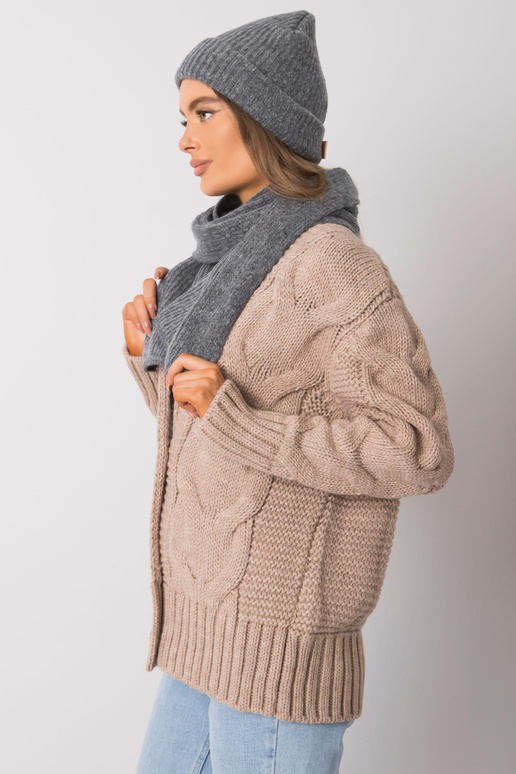 Tmavě šedá zimní souprava čepice a...