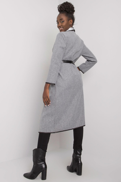 Šedý melanžový kabát s páskem Kathy Šedý melanžový kabát s páskem Kathy