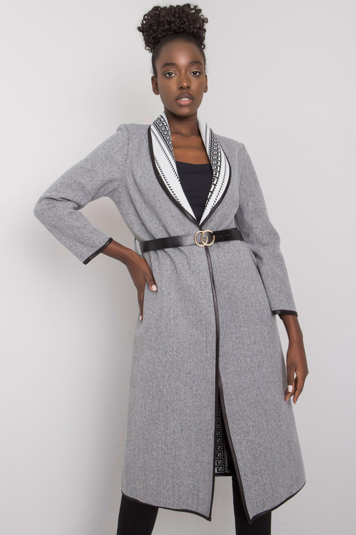Šedý melanžový kabát s páskem Kathy Šedý melanžový kabát s páskem Kathy