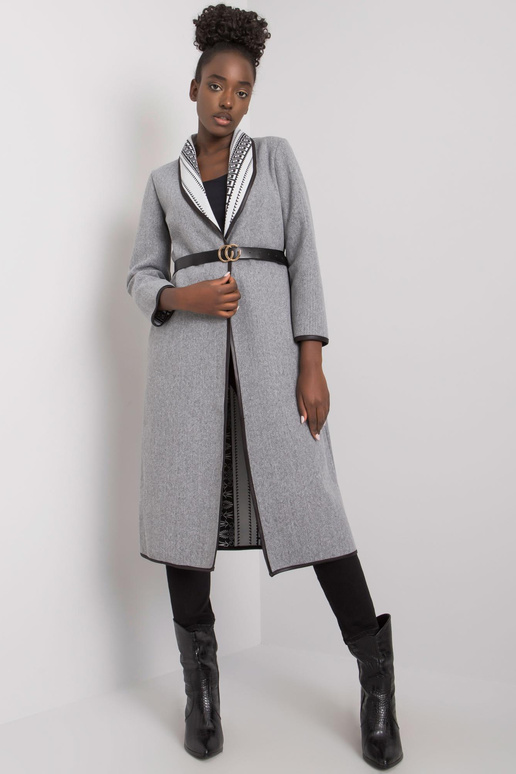 Šedý melanžový kabát s páskem Kathy Šedý melanžový kabát s páskem Kathy