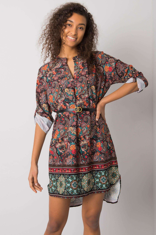 Černé vzorované šaty s páskem Moara