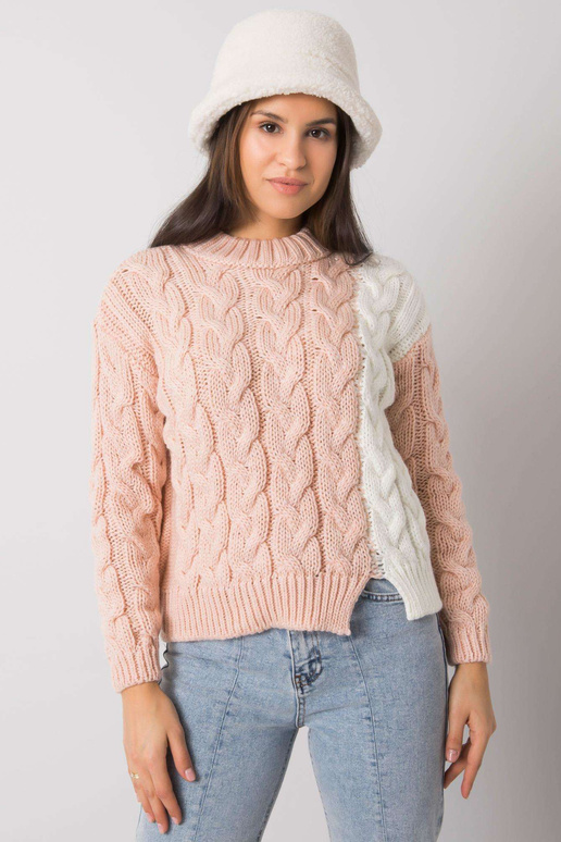 Růžový dámský svetr s copánky...