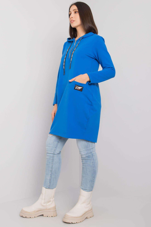 Tmavě modrá bavlněná tunika s kapucí...