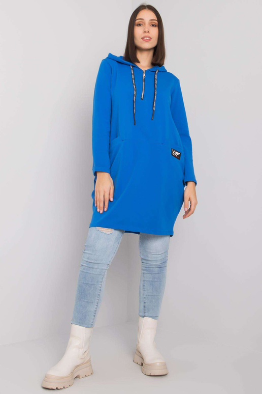 Tmavě modrá bavlněná tunika s kapucí...