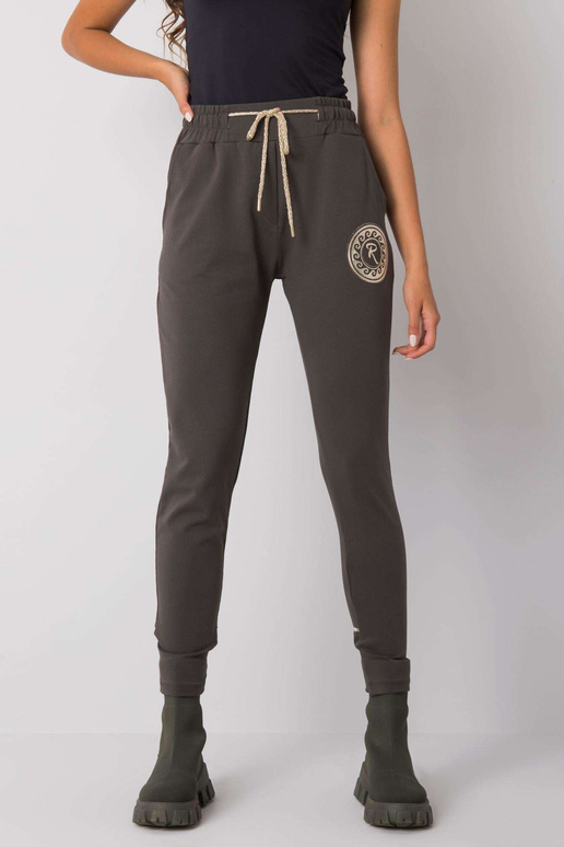 Tmavé khaki teplákové kalhoty s...