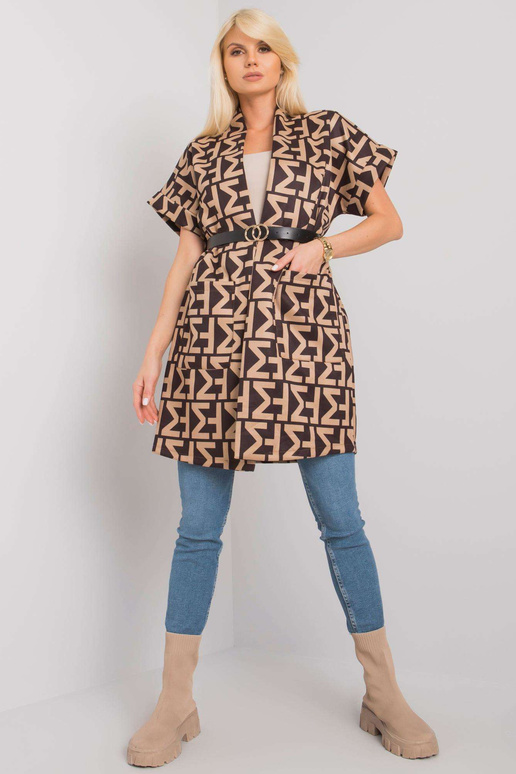 Béžový a černý vzorovaný kabát s...