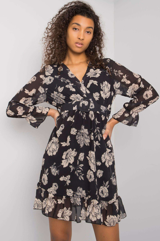 Černo-béžové šaty s volánkem Loriella