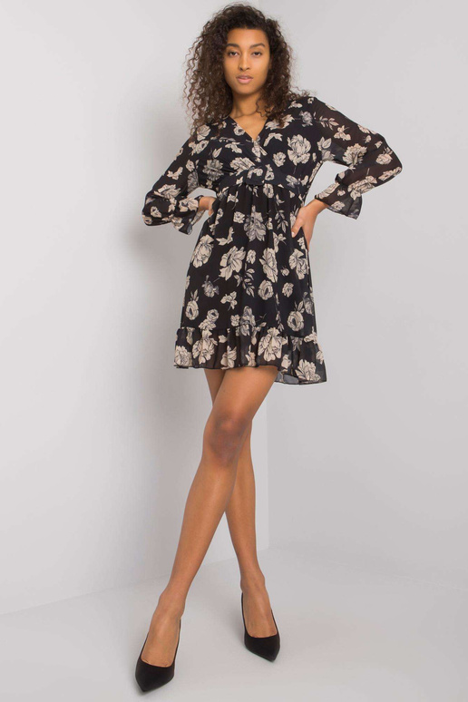 Černo-béžové šaty s volánkem Loriella