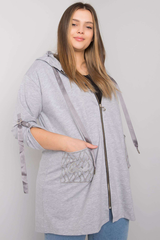 Šedá melange plus size mikina na zip...