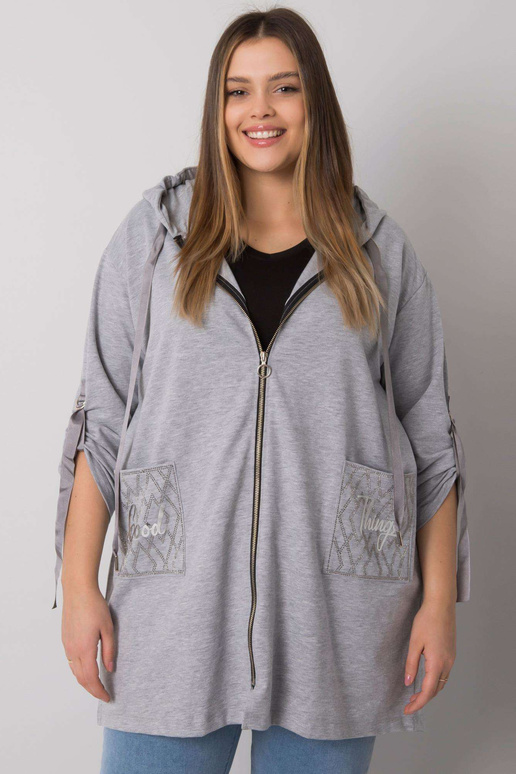 Šedá melange plus size mikina na zip...