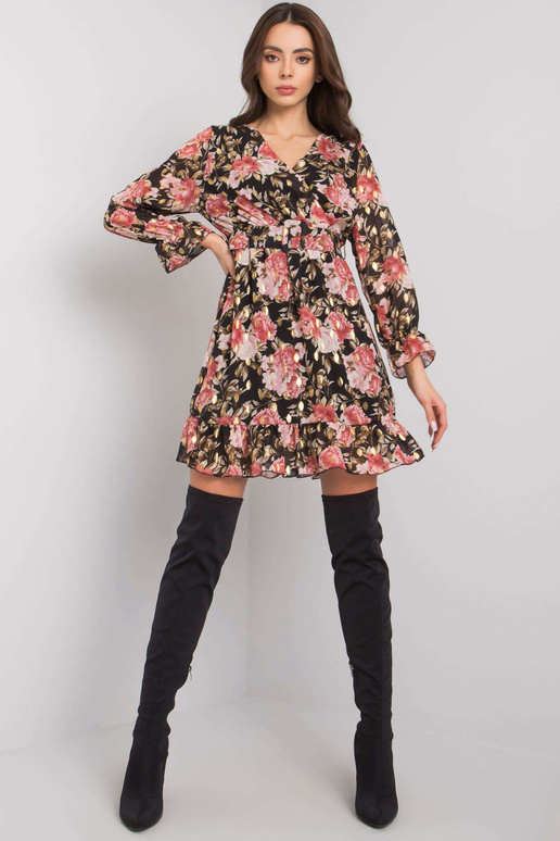 Alisia černé a růžové volánové šaty