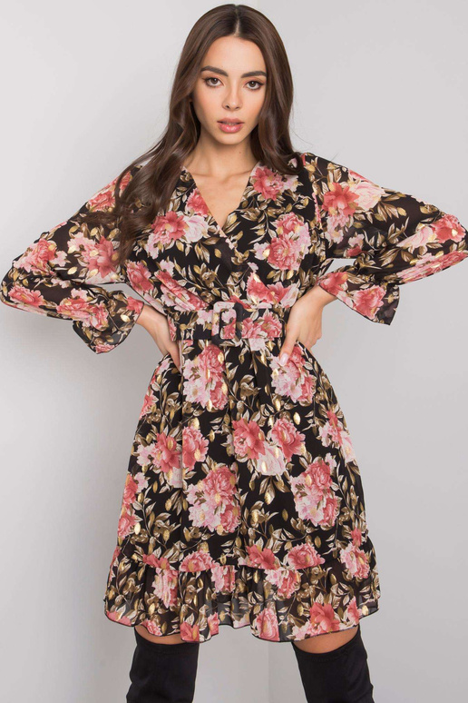 Alisia černé a růžové volánové šaty