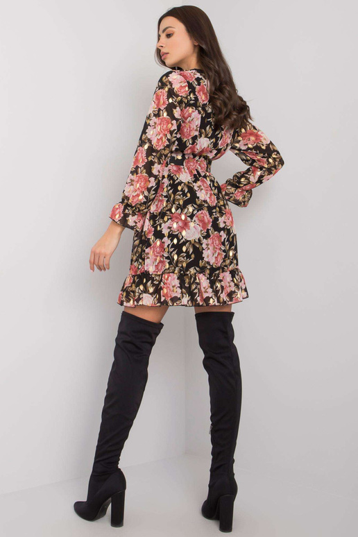 Alisia černé a růžové volánové šaty