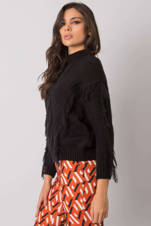 Černý svetr s třásněmi Caitri RUE PARIS