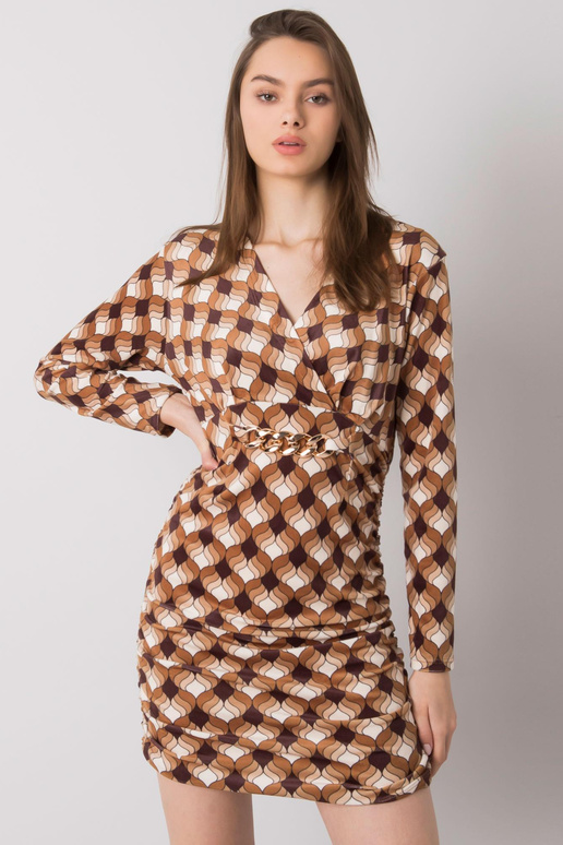 Hnědé velurové šaty se vzory Montilla