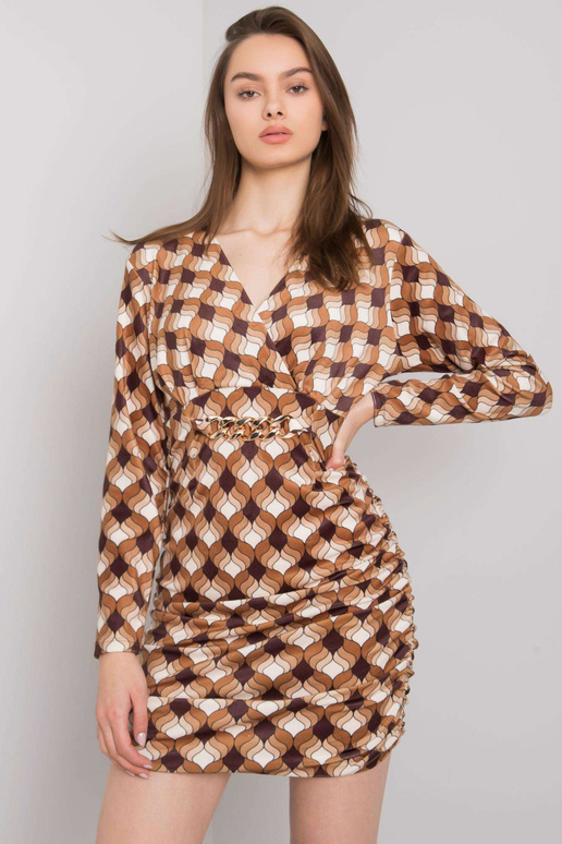 Hnědé velurové šaty se vzory Montilla