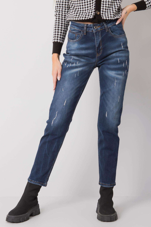 Tmavě modré rovné džíny s oděrkami...