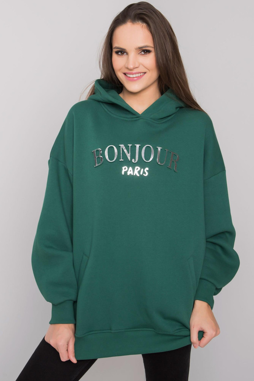 Tmavě zelená mikina s prohlubněmi...