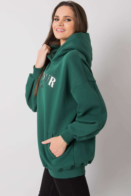 Tmavě zelená mikina s prohlubněmi...