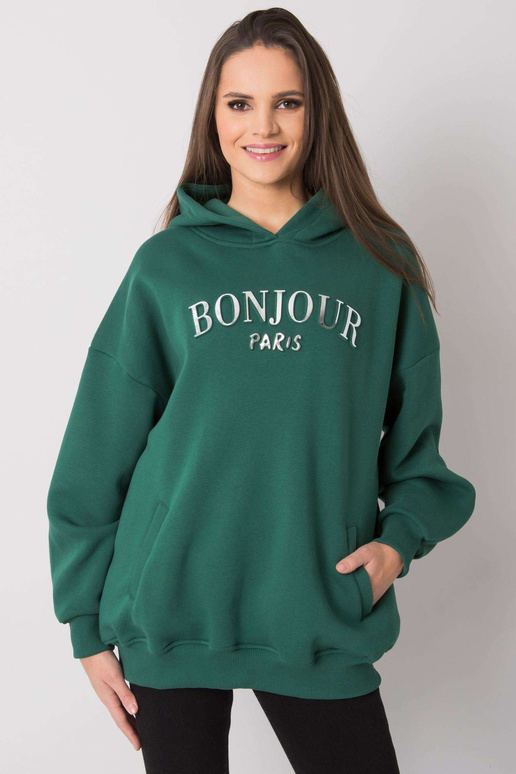 Tmavě zelená mikina s prohlubněmi...