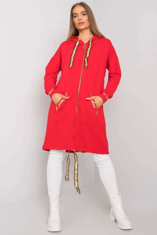 Červená dlouhá mikina na zip Ermelinde