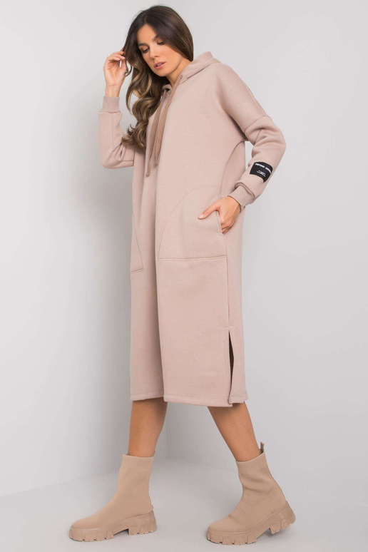 Tmavě béžové mikinové šaty s kapsami...