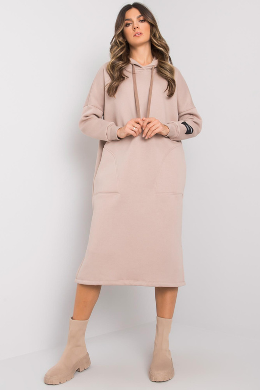 Tmavě béžové mikinové šaty s kapsami...