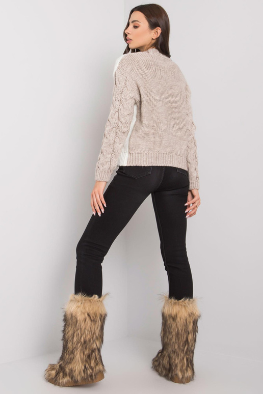 Tmavě béžový dámský svetr s copánky...