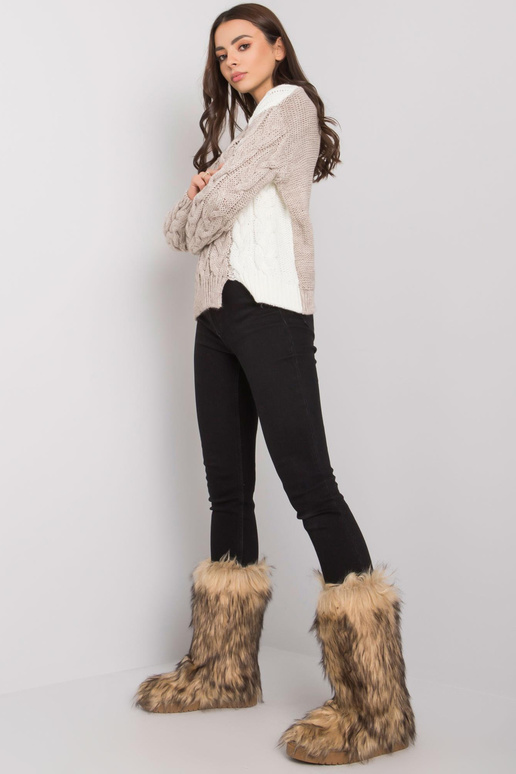 Tmavě béžový dámský svetr s copánky...