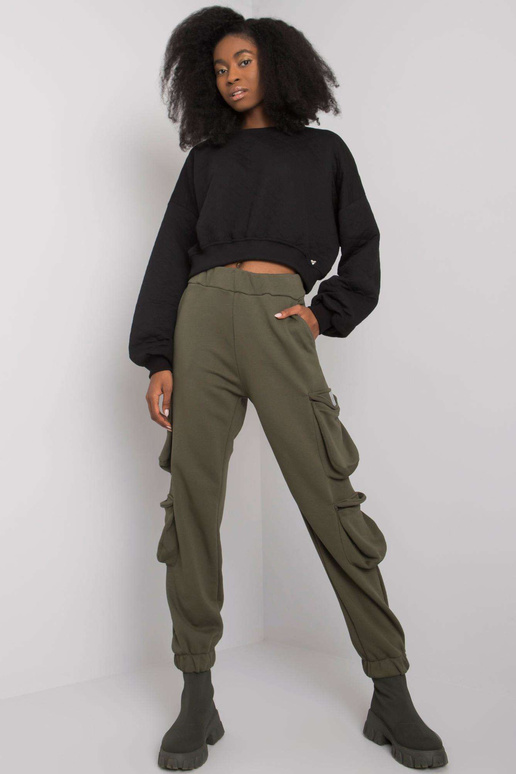 Khaki dámské tepláky s kapsami Mila...