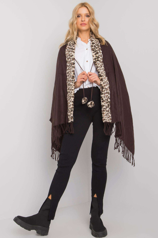 Hnědo-béžová šála s kožíškem