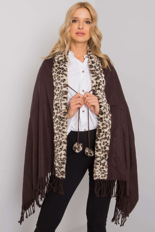 Hnědo-béžová šála s kožíškem