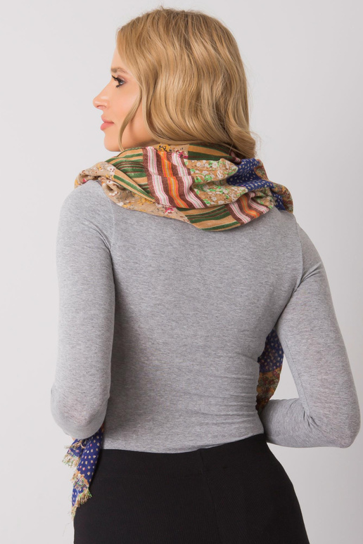 Tmavě béžově modrý pléd s barevnými...