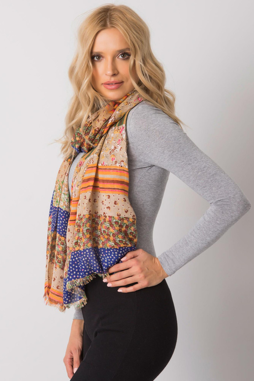 Tmavě béžově modrý pléd s barevnými...