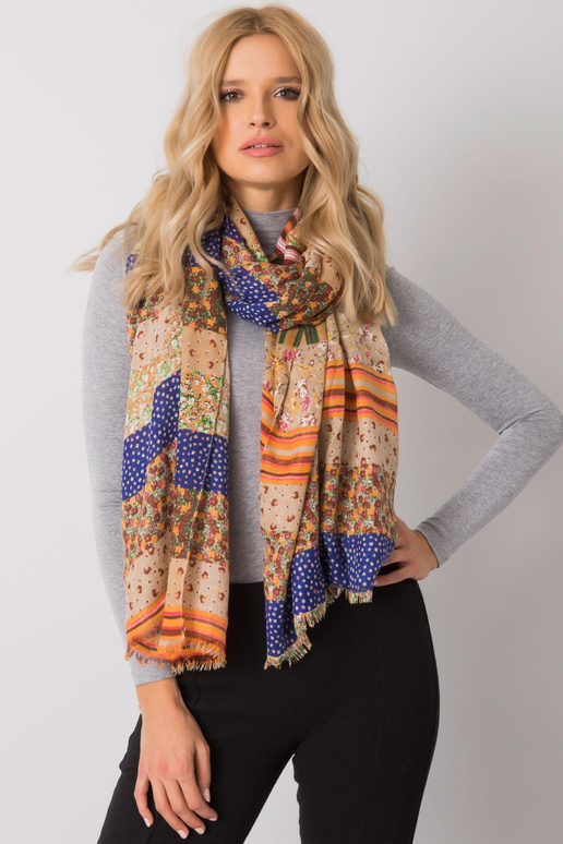 Tmavě béžově modrý pléd s barevnými...